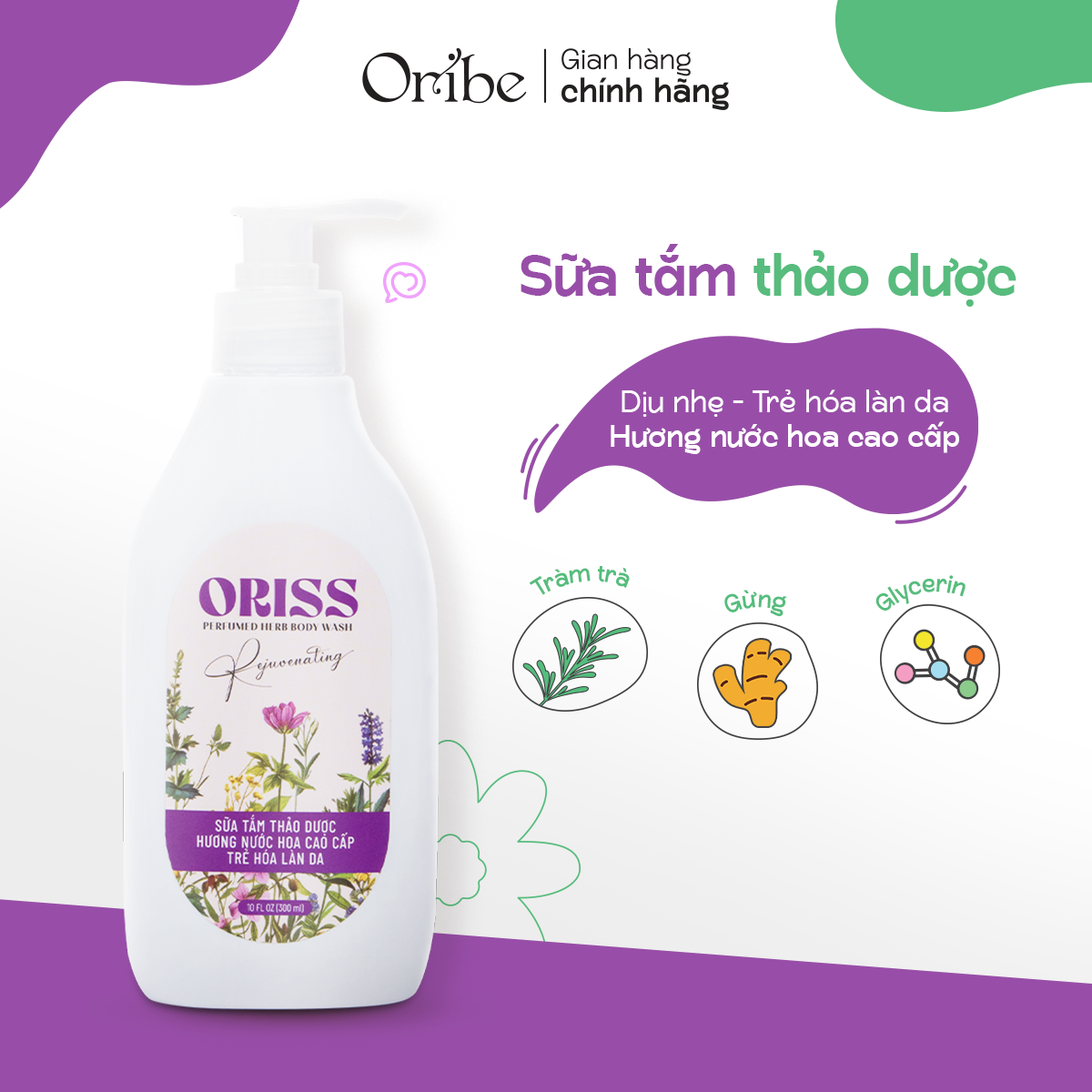 Mô tả Sữa tắm thảo dược Oriss hương nước hoa chăm sóc da mịn màng dưỡng ẩm da 300ml - 1