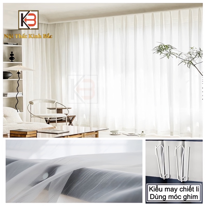 Rèm Voan Size lớn KB01- Rèm cửa voan trắng trang trí 2 lớp mềm mại, rèm ...