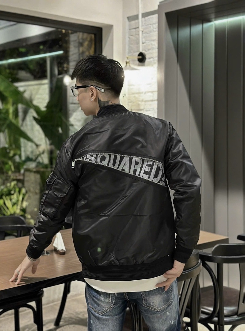 Áo khoác bomber gió nam nữ DSQ thân trơn phối túi khoá zip tay mix khoá ...