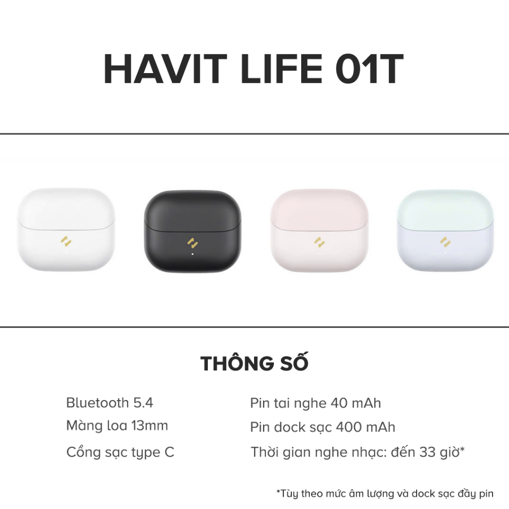 Mô tả Tai nghe Bluetooth True Wireless Havit TW982 | Nghe nhạc đến 33h - Trọng lượng 3,9g - Công nghệ khử ồn AI | BH 12 tháng - 1