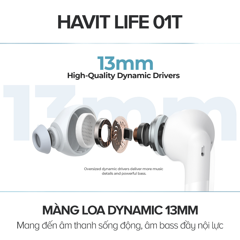 Mô tả Tai nghe Bluetooth True Wireless Havit TW982 | Nghe nhạc đến 33h - Trọng lượng 3,9g - Công nghệ khử ồn AI | BH 12 tháng - 2