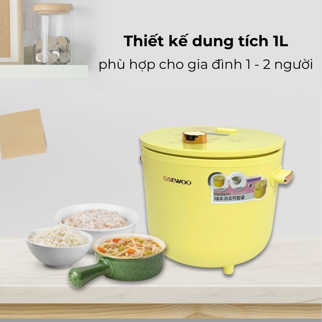 Mô tả Nồi cơm điện mini 1-2 người 1L Hàn Quốc Daewoo DWRC-Y201 công suất 400W, bảo hành 12 tháng - 1