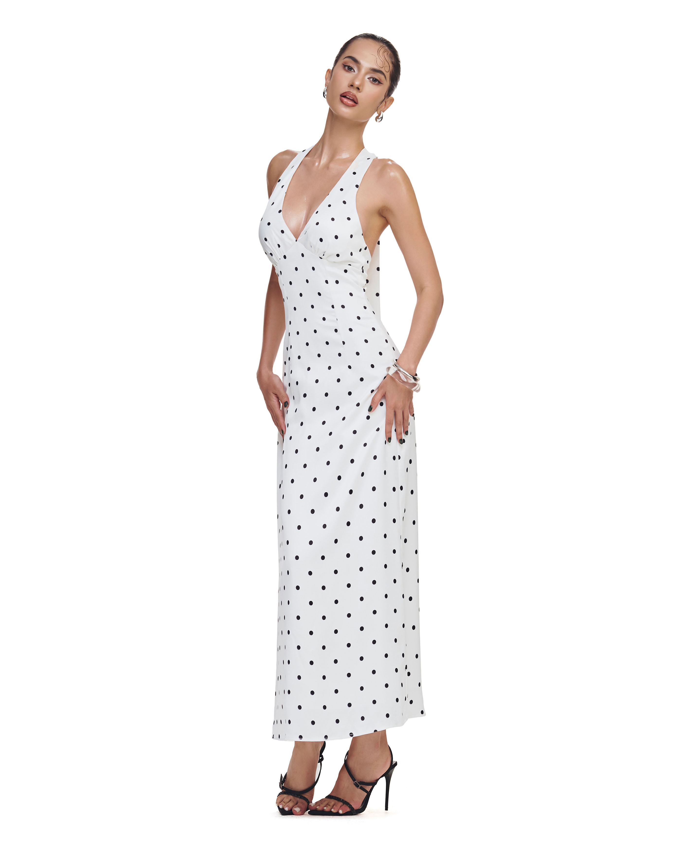 Mô tả RECHIC Đầm cổ yếm Nomi nơ cổ V chiết eo sang trọng quyến rũ - 4