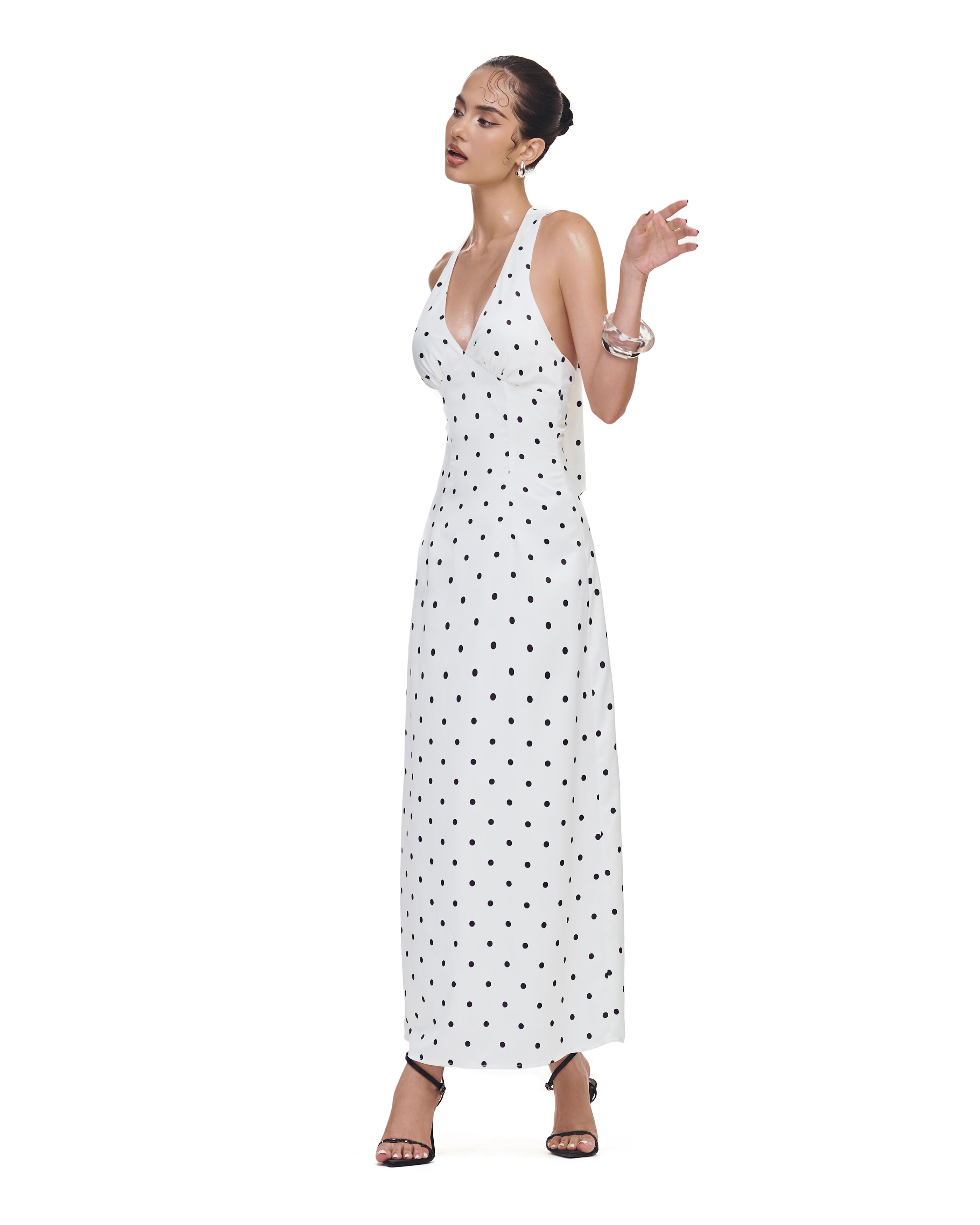 Mô tả RECHIC Đầm cổ yếm Nomi nơ cổ V chiết eo sang trọng quyến rũ - 6