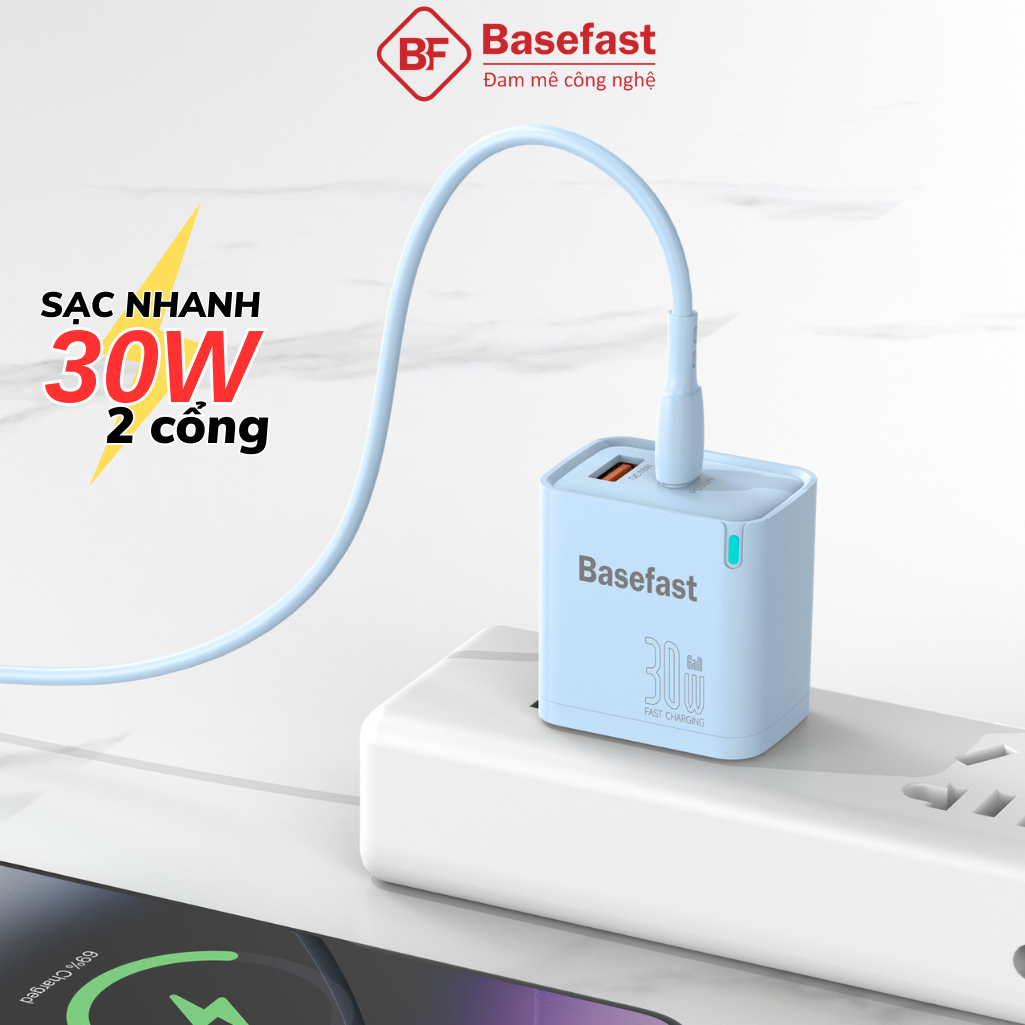 Combo bộ sạc nhanh Type C 30W 2 cổng Basefast siêu bền dùng cho Phone 15 16 17 samsung oppo xiaomi – ảnh mô tả chi tiết 1