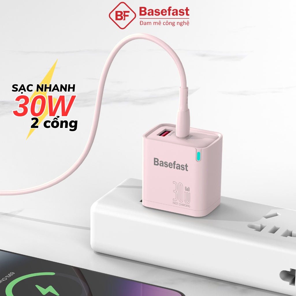 Combo bộ sạc nhanh Type C 30W 2 cổng Basefast siêu bền dùng cho Phone 15 16 17 samsung oppo xiaomi – ảnh mô tả chi tiết 2