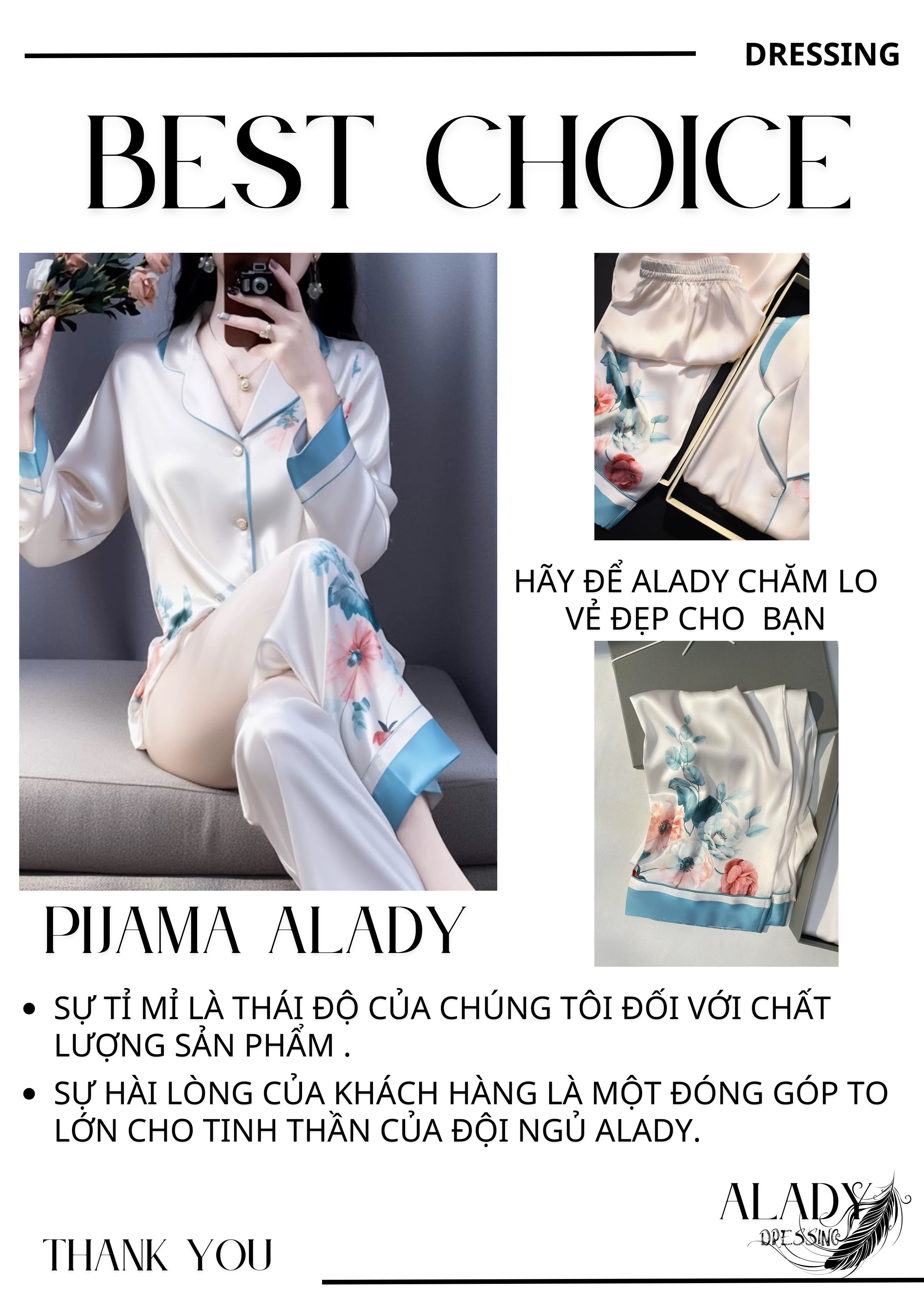 Đồ bộ ALADY PIJAMA Họa Tiết hoa đỏ viền xanh, chất liệu lụa Latin Mềm ...