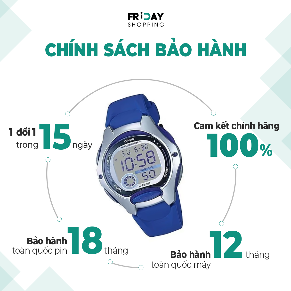 Mô tả Đồng Hồ Casio Trẻ Em Điện Tử LW-200-2AVDF Mặt Tròn Dây Cao Su Chính Hãng - 3