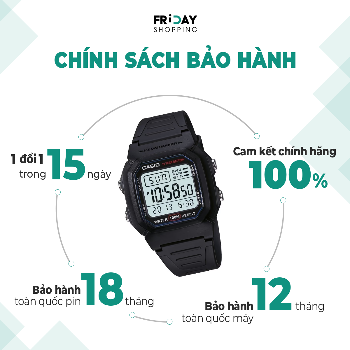 Mô tả Đồng Hồ Casio Nam Điện Tử W-800H-1AVDF Mặt Vuông Dây Cao Su Chính Hãng - 3
