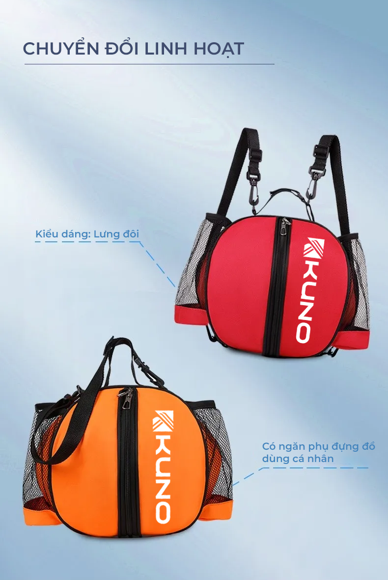 Mô tả Túi đựng bóng rổ KUNO có ngăn đựng nước đựng phụ kiện, dây đeo tùy chỉnh, chất liệu dày dặn, cao cấp - 4