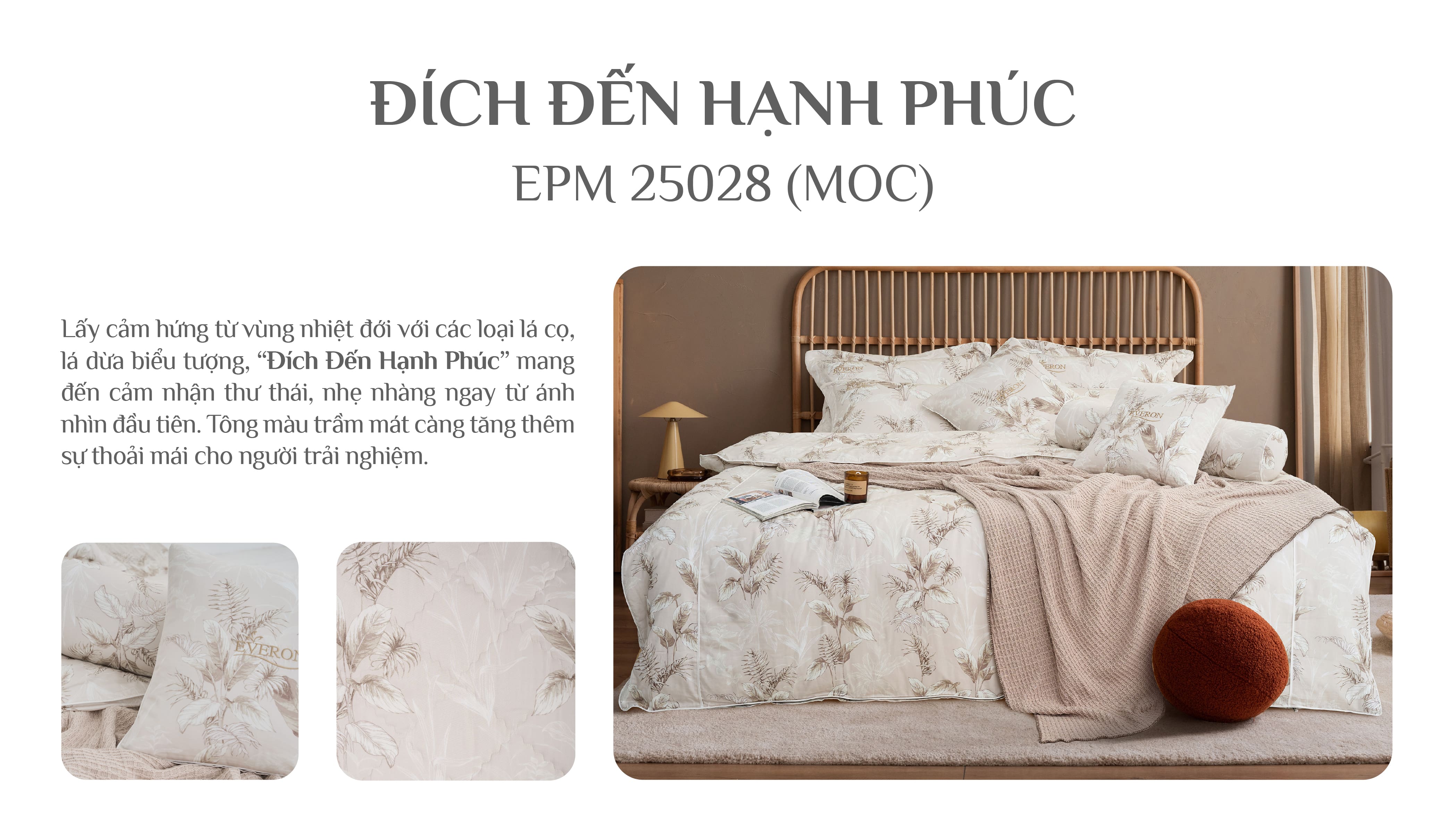 Mô tả bộ chăn ga gối Đích Đến Hạnh Phúc - EPM25028 Everon (chất liệu Modal, họa tiết in) BST2025 - 1