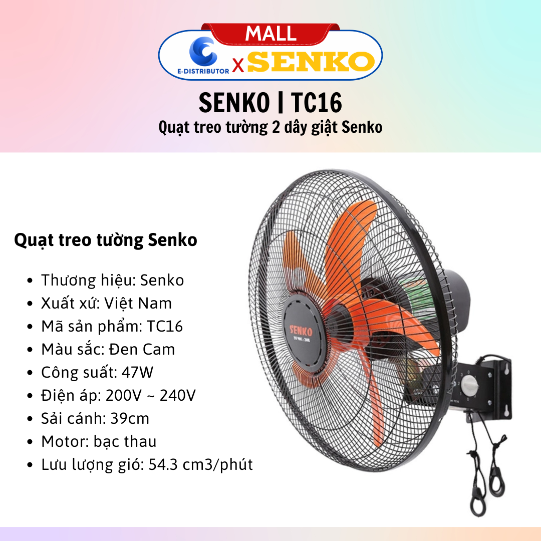 Mô tả Quạt treo tường 2 dây Senko TC16 - Hàng Chính Hãng - 2