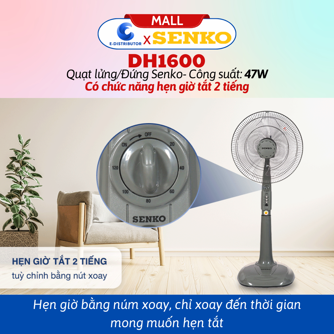 Mô tả Quạt đứng hẹn giờ SENKO DH1600 - Màu ngẫu nhiên - Hàng chính hãng - 3