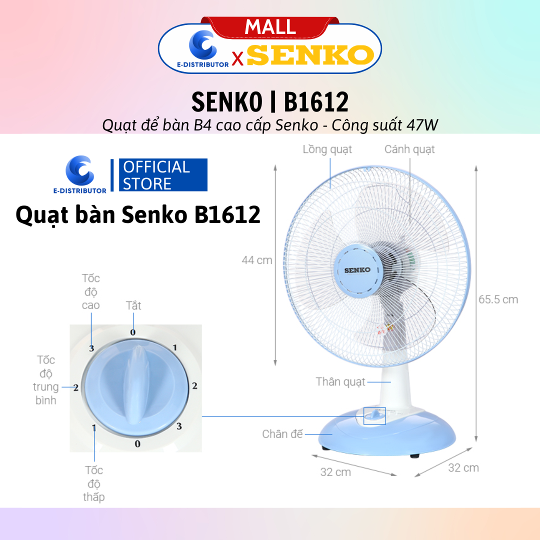 Mô tả Quạt bàn B4 Senko B1612 - Giao màu ngẫu nhiên - Hàng Chính Hãng - 1