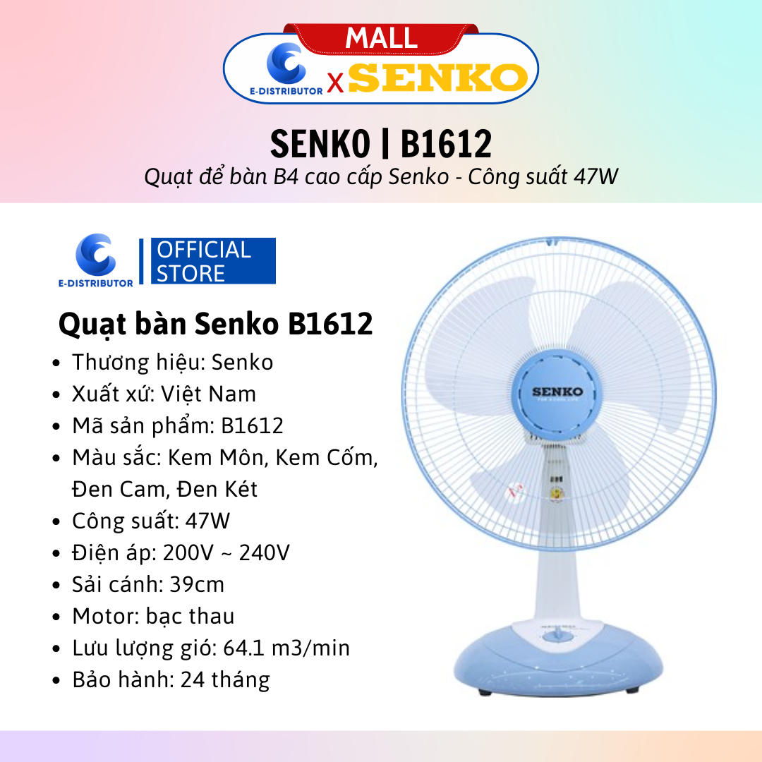 Mô tả Quạt bàn B4 Senko B1612 - Giao màu ngẫu nhiên - Hàng Chính Hãng - 2