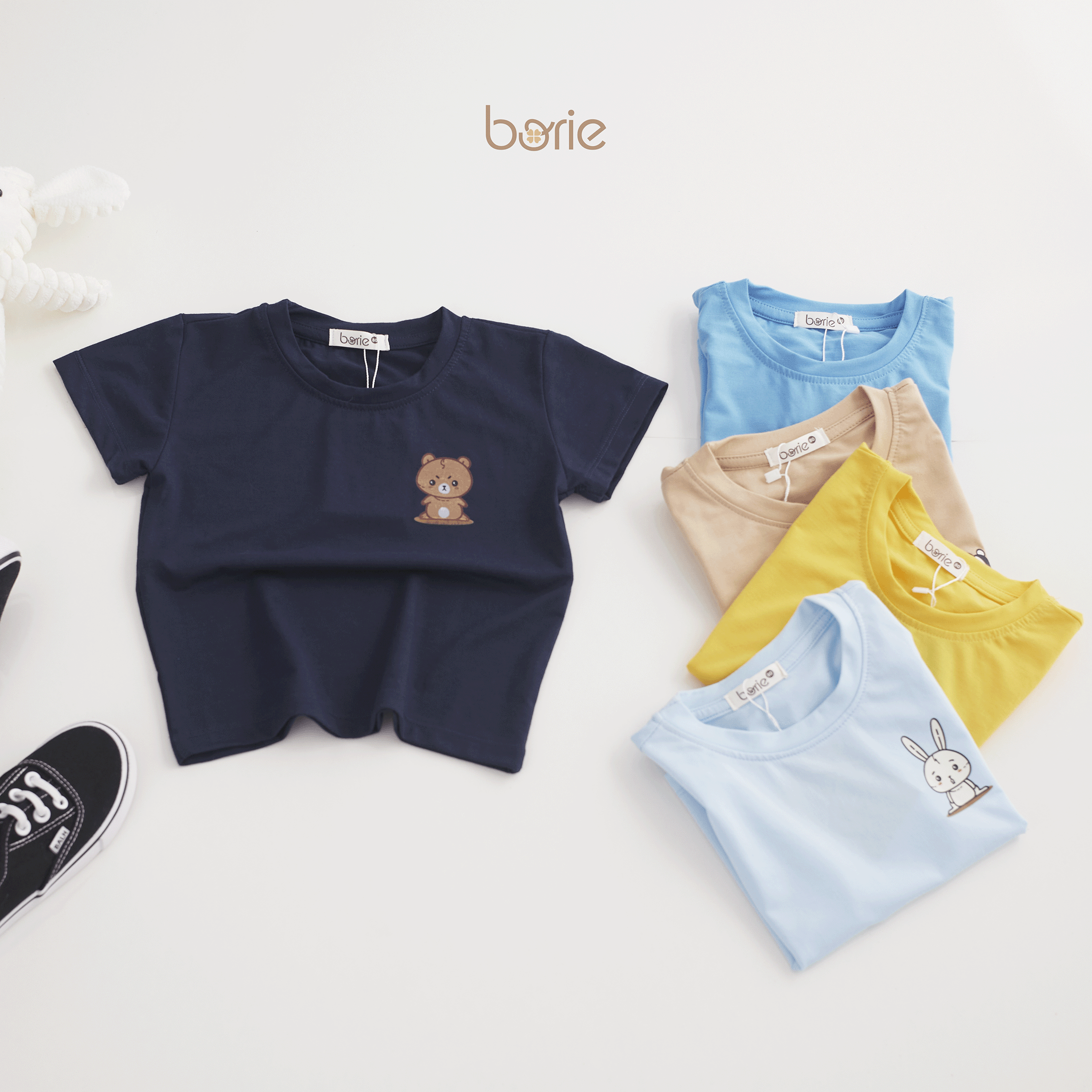 Mô tả Bộ quần áo cộc tay cho bé trai bé gái Borie chất liệu cotton lạnh in họa tiết ở ngực Size 7-18kg A005 - 2