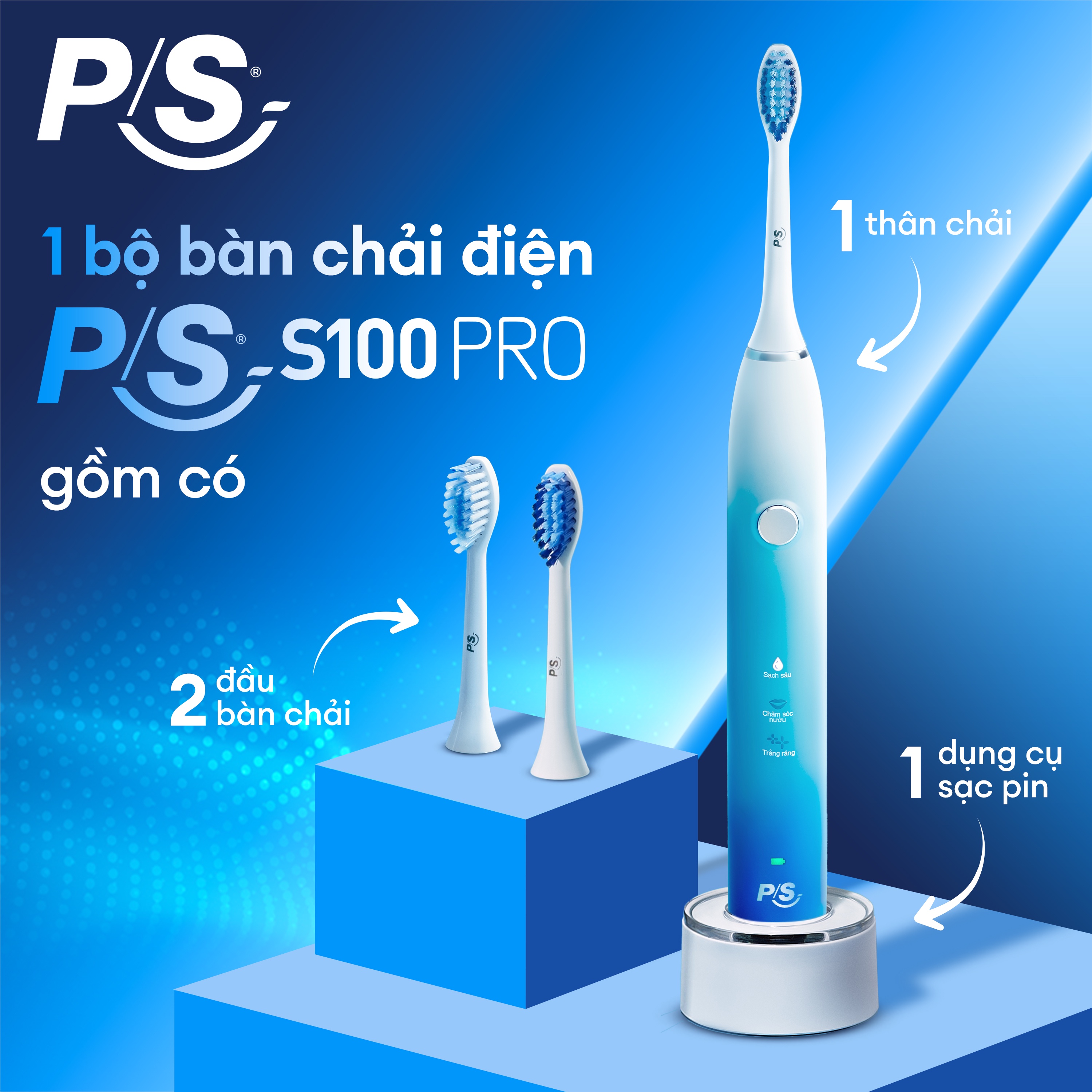 Mô tả Bàn Chải Điện P/S S100 PRO - Công Nghệ Sóng Âm, Chải Sạch Mảng Bám Tới 10X - 2