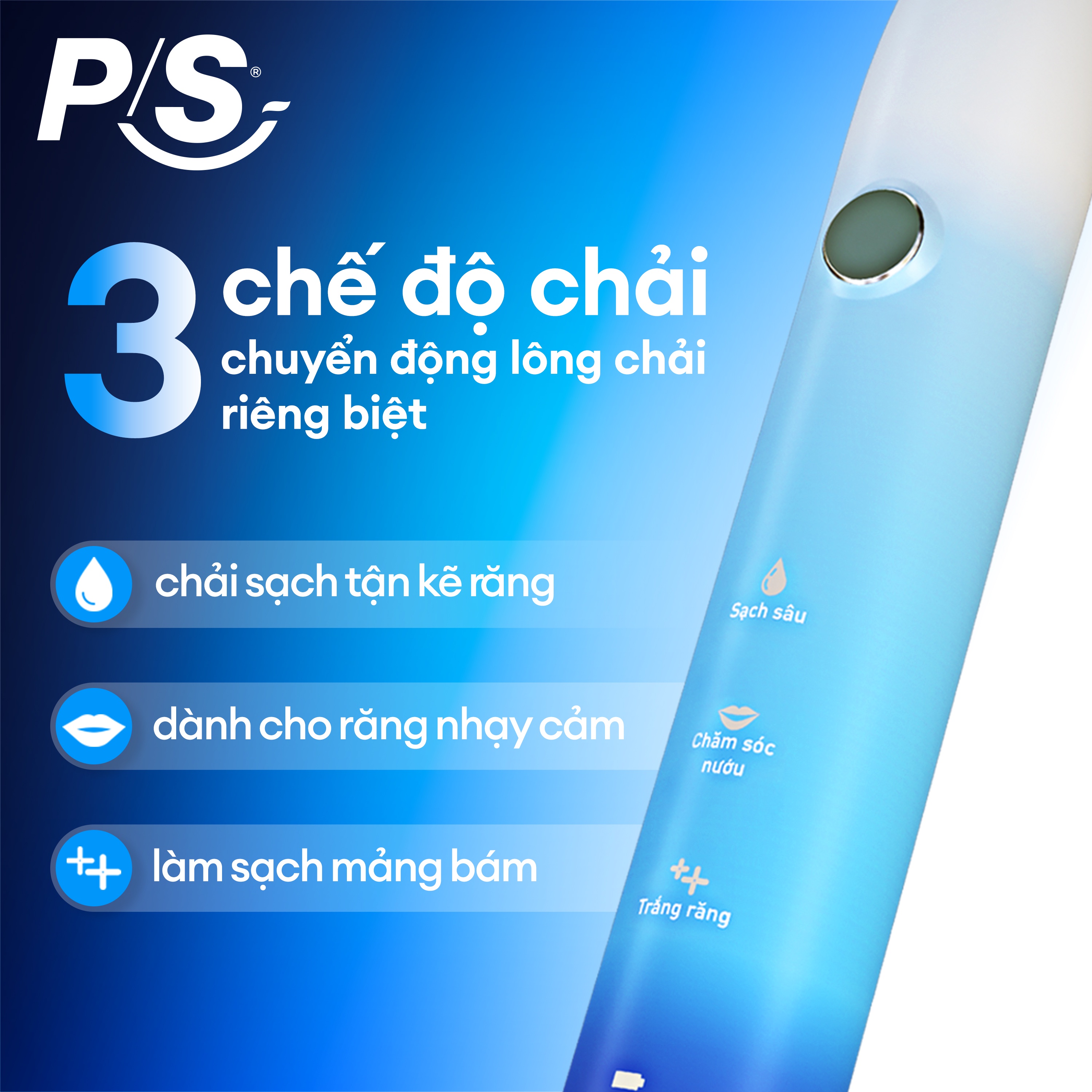 Mô tả Bàn Chải Điện P/S S100 PRO - Công Nghệ Sóng Âm, Chải Sạch Mảng Bám Tới 10X - 5