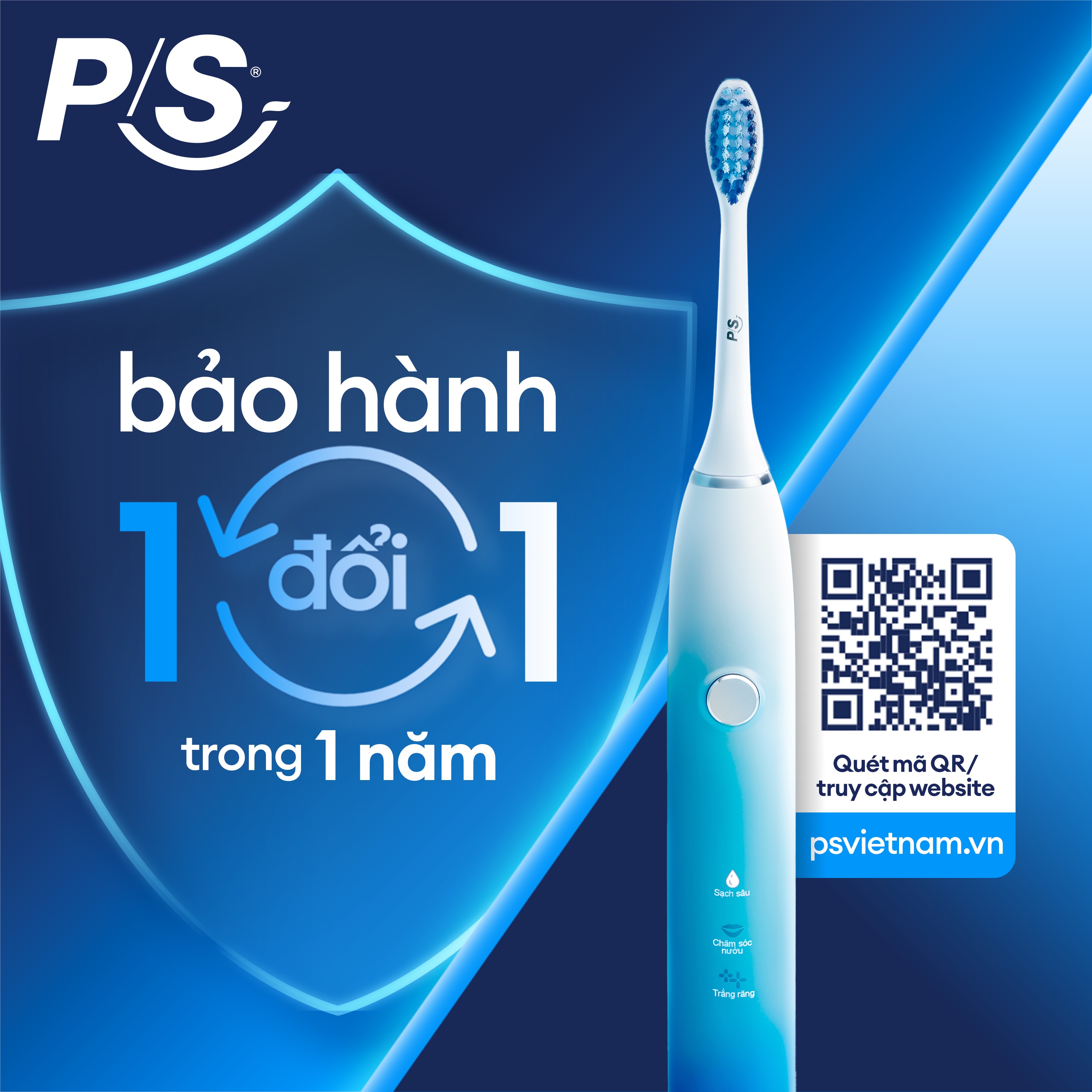Mô tả Bàn Chải Điện P/S S100 PRO - Công Nghệ Sóng Âm, Chải Sạch Mảng Bám Tới 10X - 10