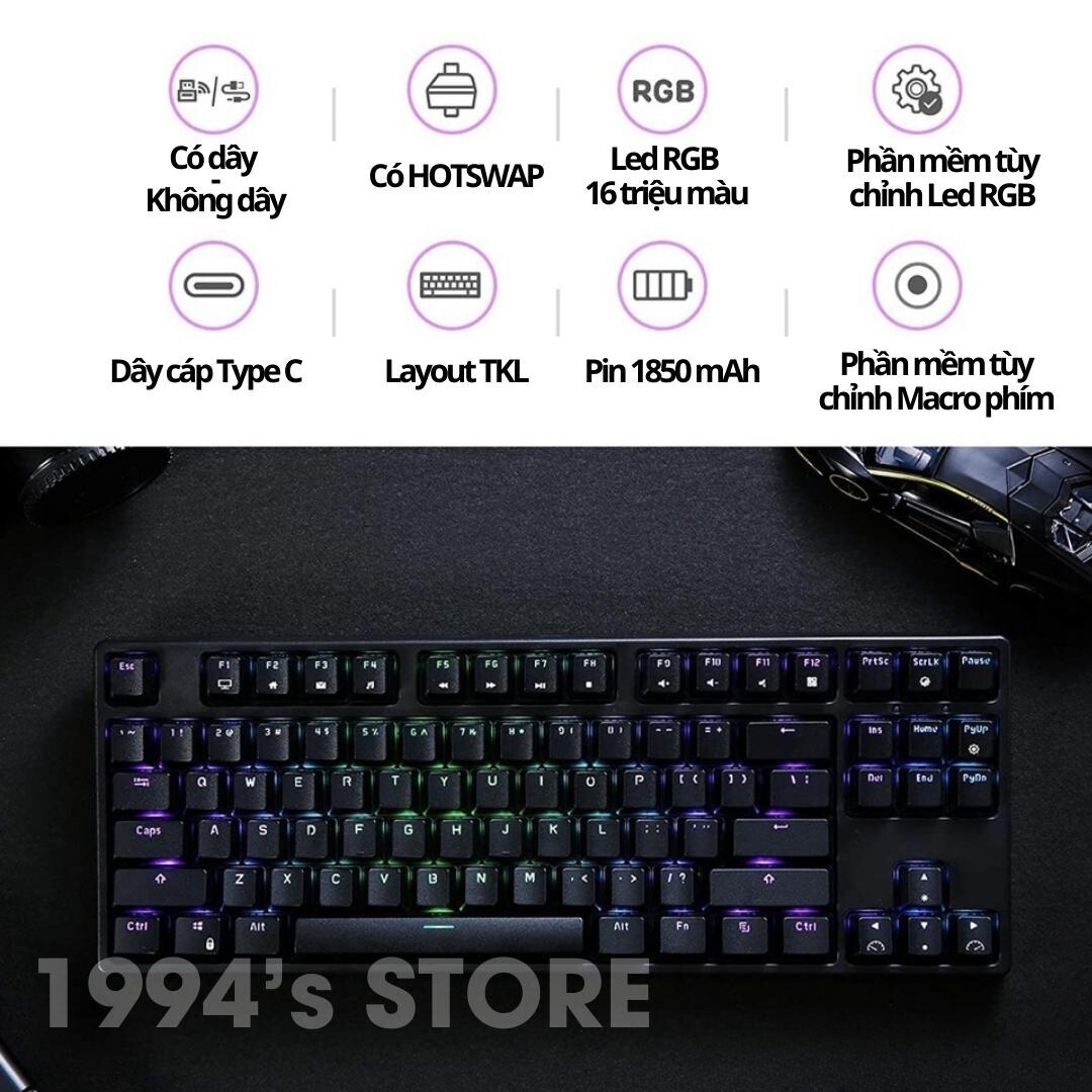 [RK87 Led RGB - HOTSWAP] Bàn Phím Cơ Không Dây TKL RK987 Version 4 - 3 ...