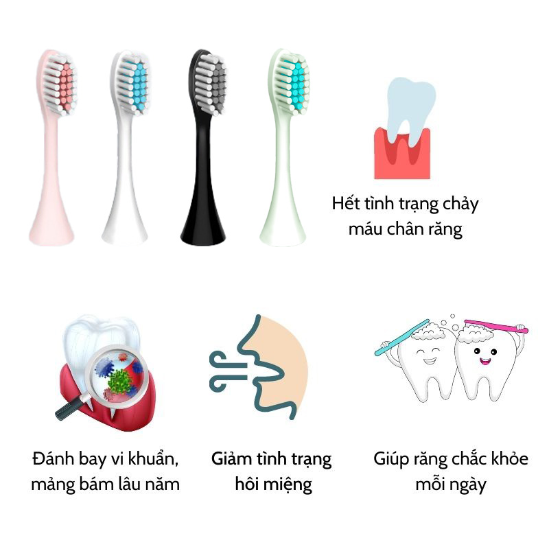Mô tả Đầu bàn chải điện đánh răng HOKU SONIC X-5 đầu tròn chống thấm lông lụa Dupont mềm mại DBC08 - 4