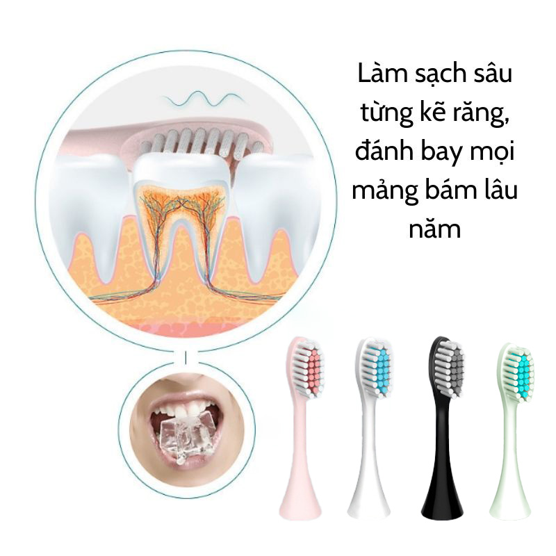 Mô tả Đầu bàn chải điện đánh răng HOKU SONIC X-5 đầu tròn chống thấm lông lụa Dupont mềm mại DBC08 - 3