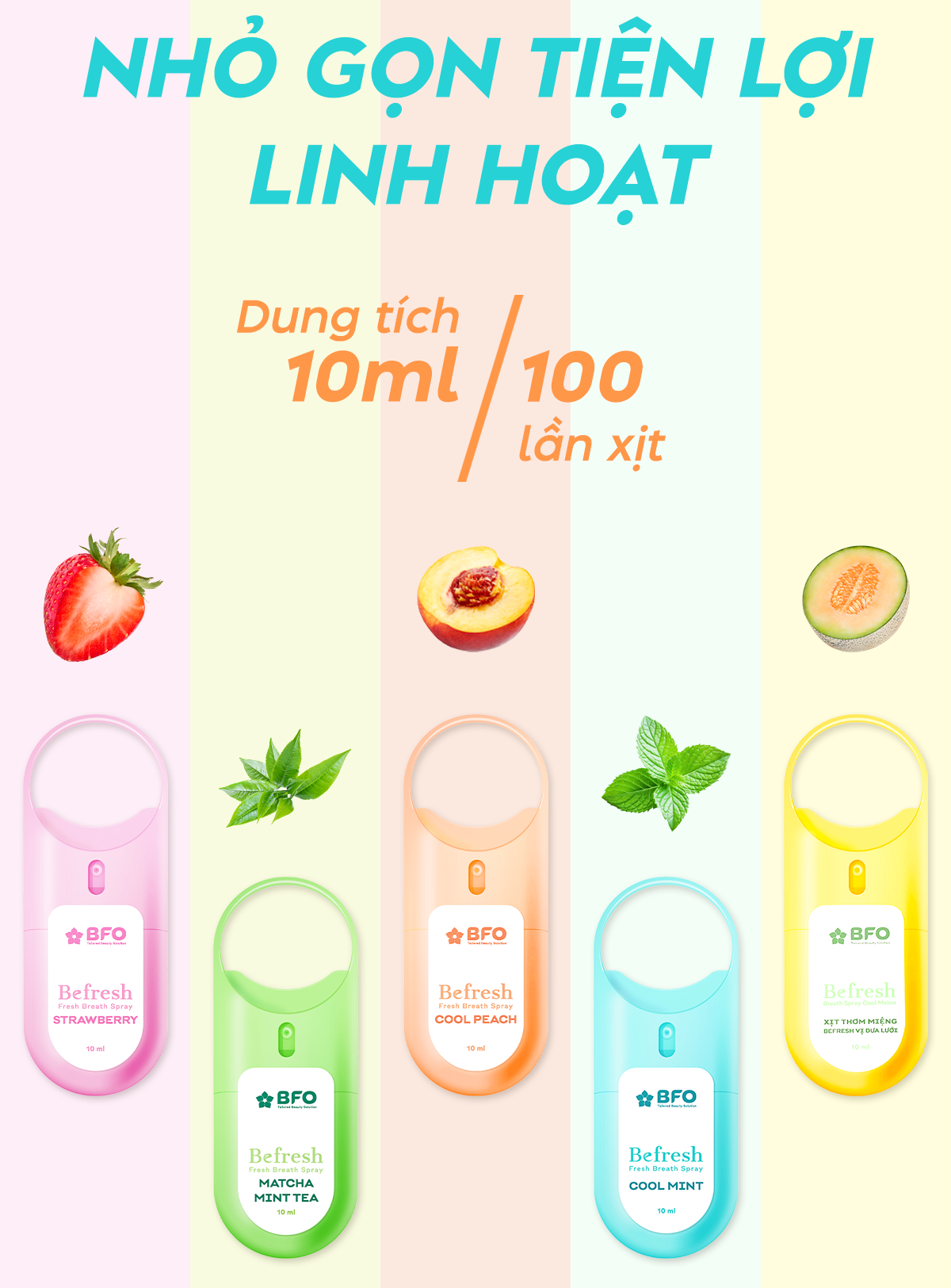 Mô tả Combo 2 Xịt Thơm Miệng Khử Mùi Hôi Miệng Hương Trái Cây Tự Nhiên BFO Befresh 10ml - 1
