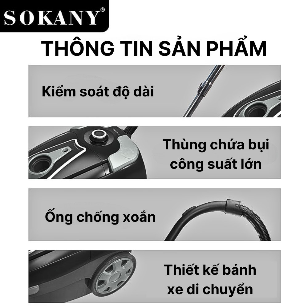 Mô tả Máy hút bụi SOKANY SK-3386, công suất cao 3500W, 3 đầu hút có núm điều chỉnh mức độ, lực hút mạnh, chống ồn - 2