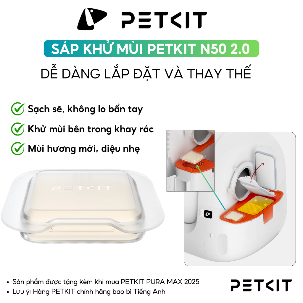 Mô tả Sáp Khử Mùi PETKIT N50 2.0 Dùng Cho Máy Dọn Phân Mèo, Nhà Vệ Sinh Tự Động PETKIT PURA MAX - 2