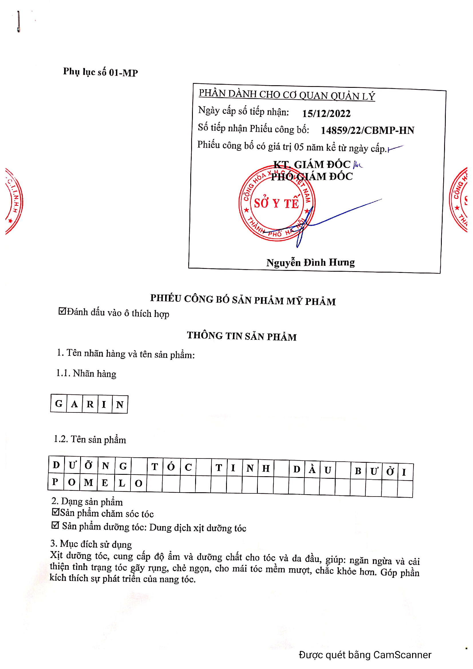 Liệu trình Tinh dầu bưởi Garin kích thích mọc tóc