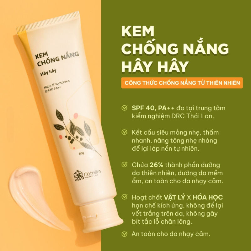 Mô tả Kem Chống Nắng Nâng Tone Thiên Nhiên Thấm Nhanh An Toàn Cho Mọi Loại Da Khô Dầu Hây Hây SPF 40, PA ++ Cỏ Mềm 60g - 4