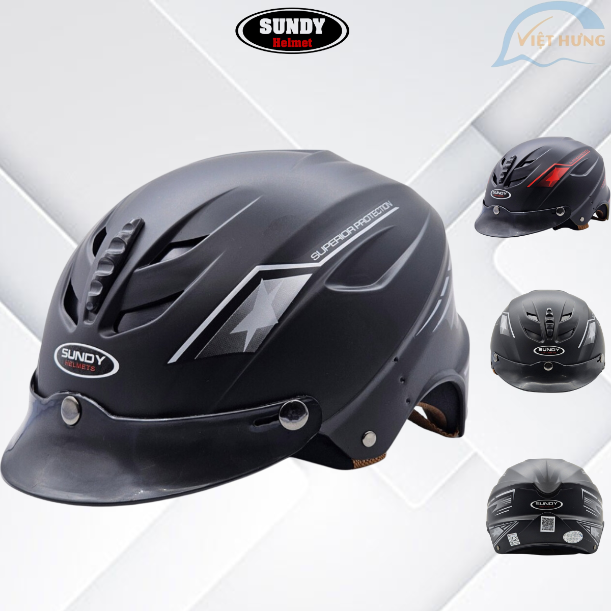 Mô tả Nón bảo hiểm nửa đầu có kính SUNDY Helmets HP02 Lưỡi trai vân mũ thể thao, Freesize (vòng đầu 56-59cm) cho nam nữ - 2