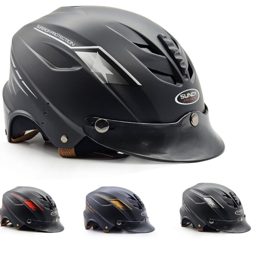 Mô tả Nón bảo hiểm nửa đầu có kính SUNDY Helmets HP02 Lưỡi trai vân mũ thể thao, Freesize (vòng đầu 56-59cm) cho nam nữ - 1