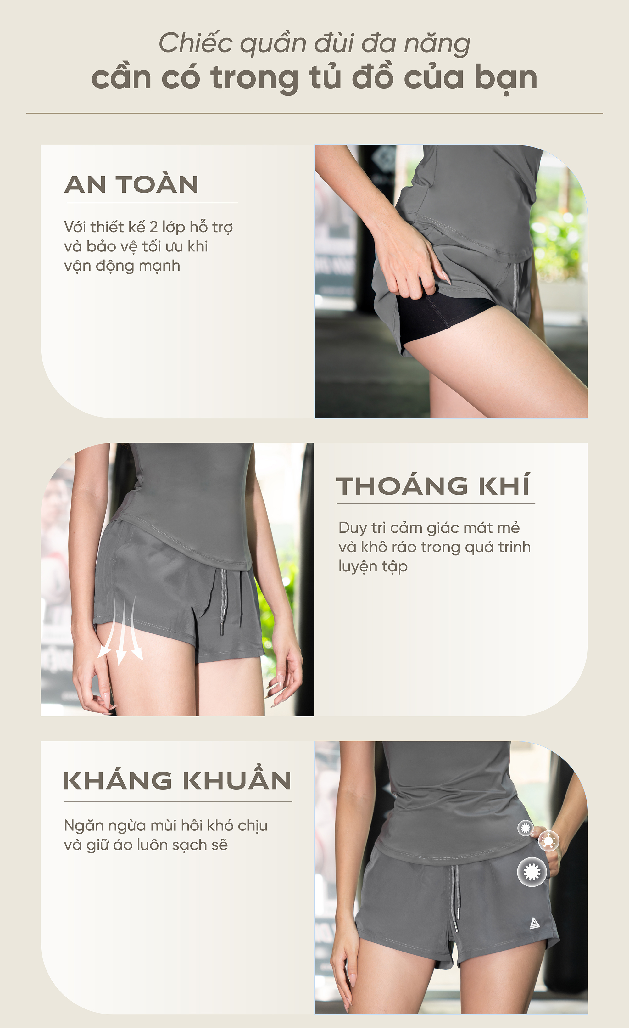 Mô tả Quần đùi thể thao nữ 2 lớp Fitme tập gym, chạy bộ chất liệu bền nhẹ co giãn 4 chiều thoáng khí Q2NU01 - 3