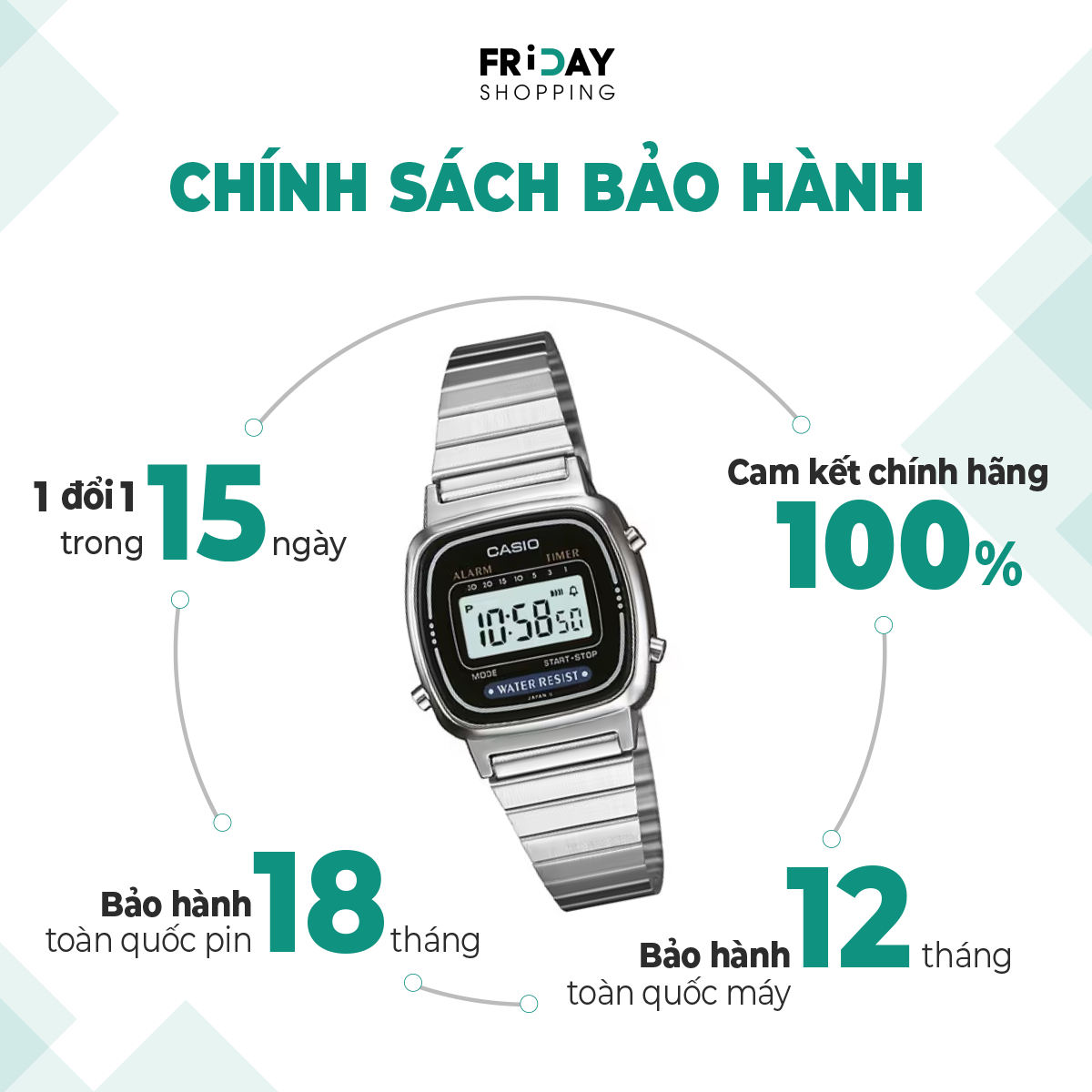 Mô tả Đồng Hồ Casio Nữ Điện Tử LA670WA-1DF Mặt Vuông Dây Kim Loại Chính Hãng - 3