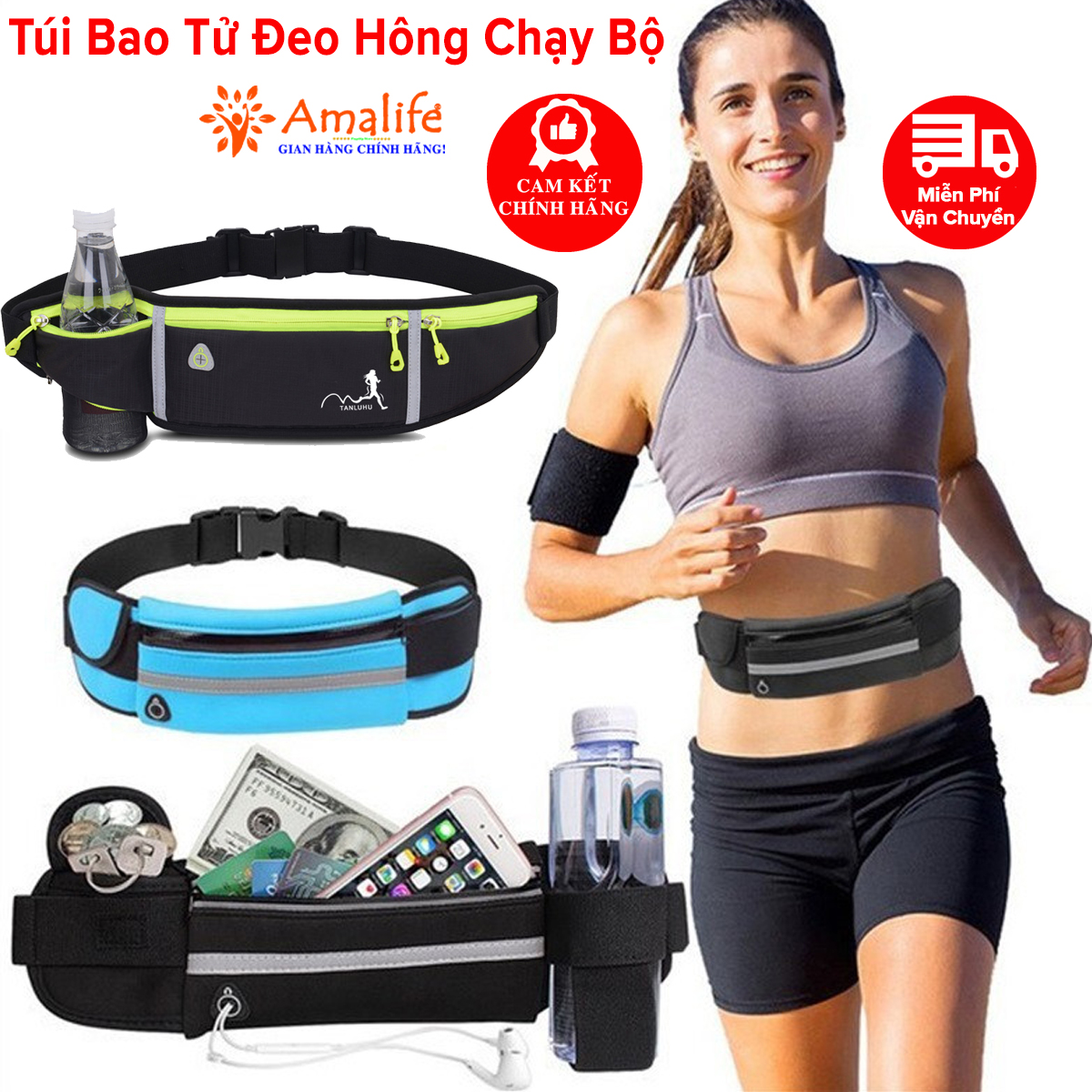 Mô tả Túi Đeo Hông Bụng Chạy Bộ, Đai Đeo Điện Thoại Bao Tử Tập Gym, Tập Thể Thao Nhiều Ngăn Nam Nữ Chống Nước Hãng Amalife - 1