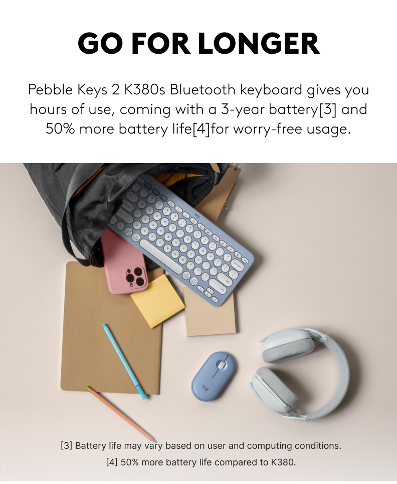 Mô tả Bàn phím Bluetooth Logitech K380s Pebble 2 - Đa thiết bị, Phím tắt tùy chỉnh, Mỏng nhẹ, Easy-Switch - 7