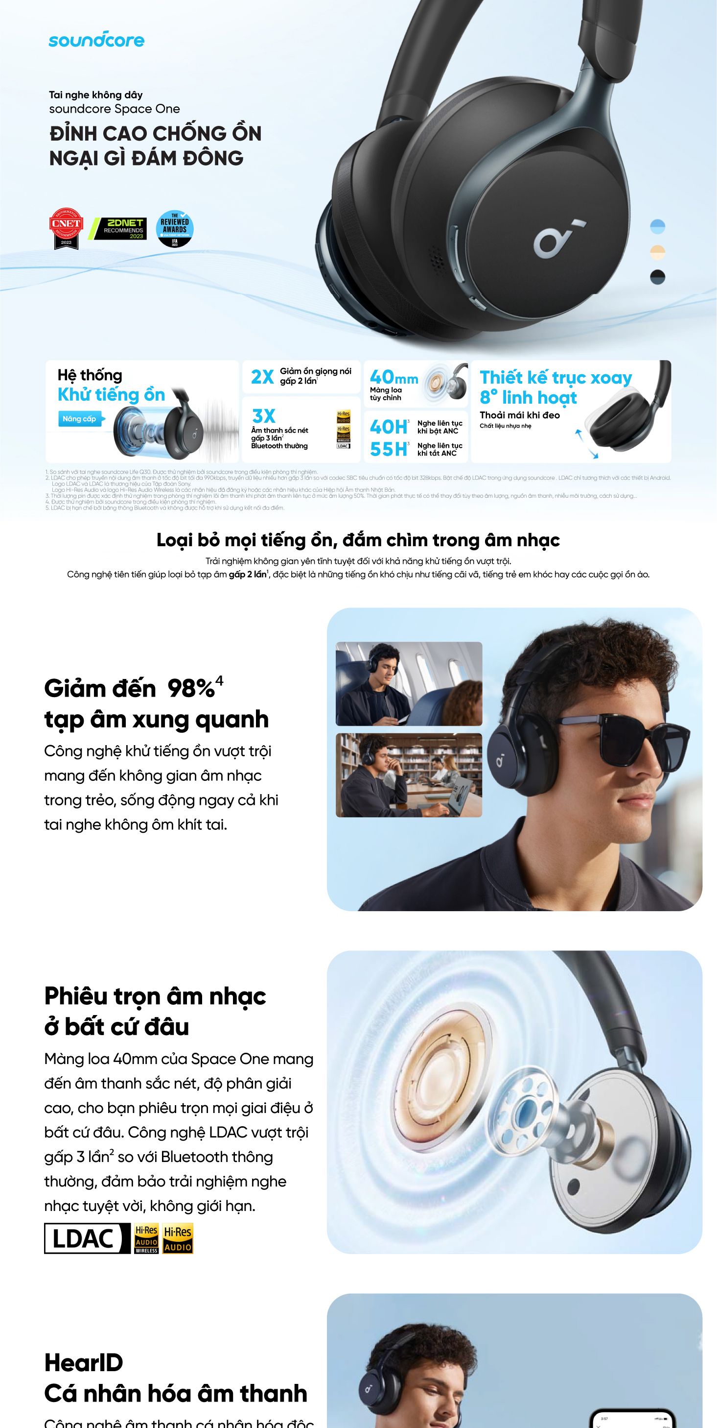 Mô tả Tai nghe không dây chụp tai soundcore Space One | Âm thanh Hi-res | Giảm ồn 98% | 55h phát nhạc - 1