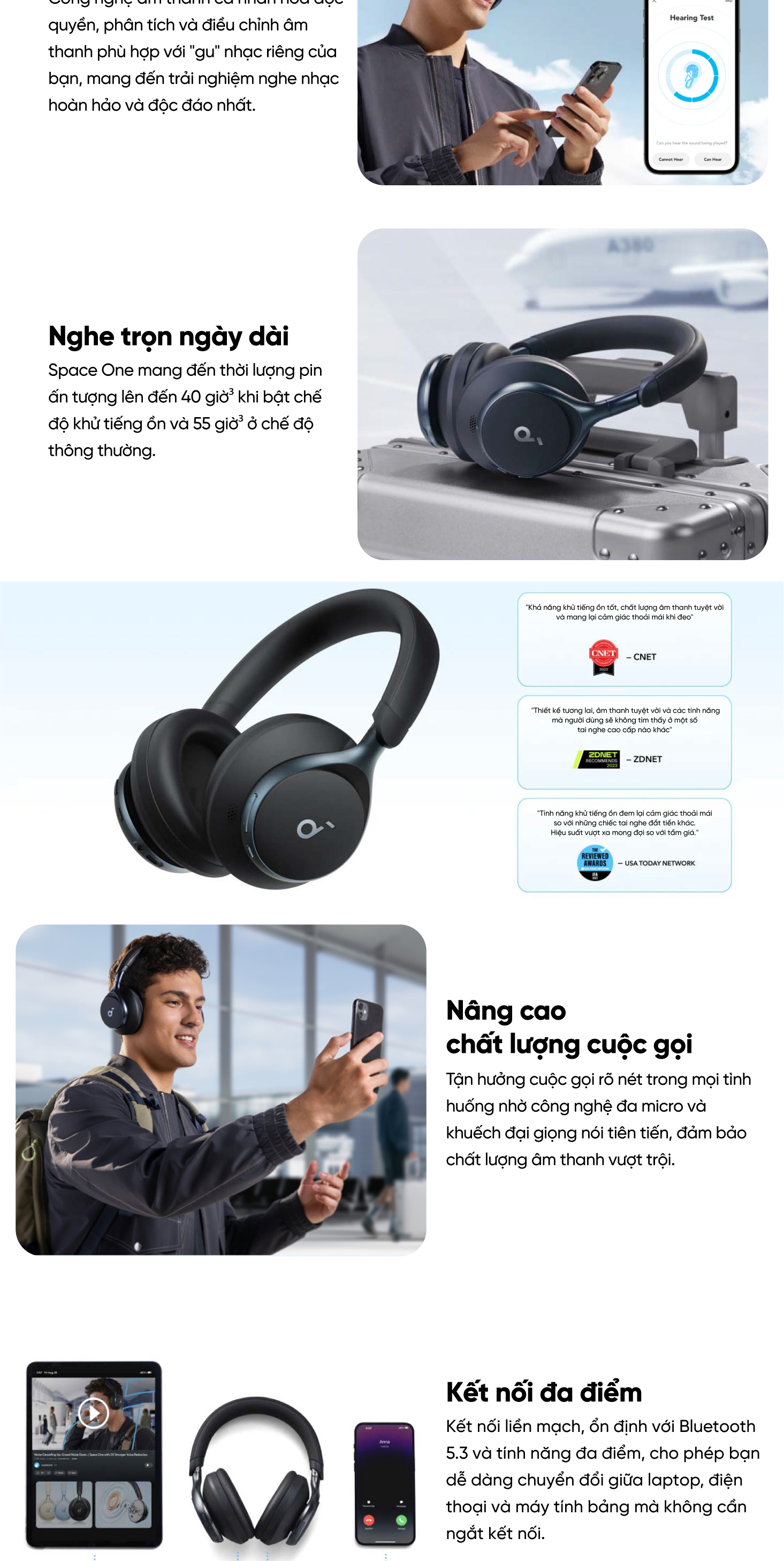 Mô tả Tai nghe không dây chụp tai soundcore Space One | Âm thanh Hi-res | Giảm ồn 98% | 55h phát nhạc - 2