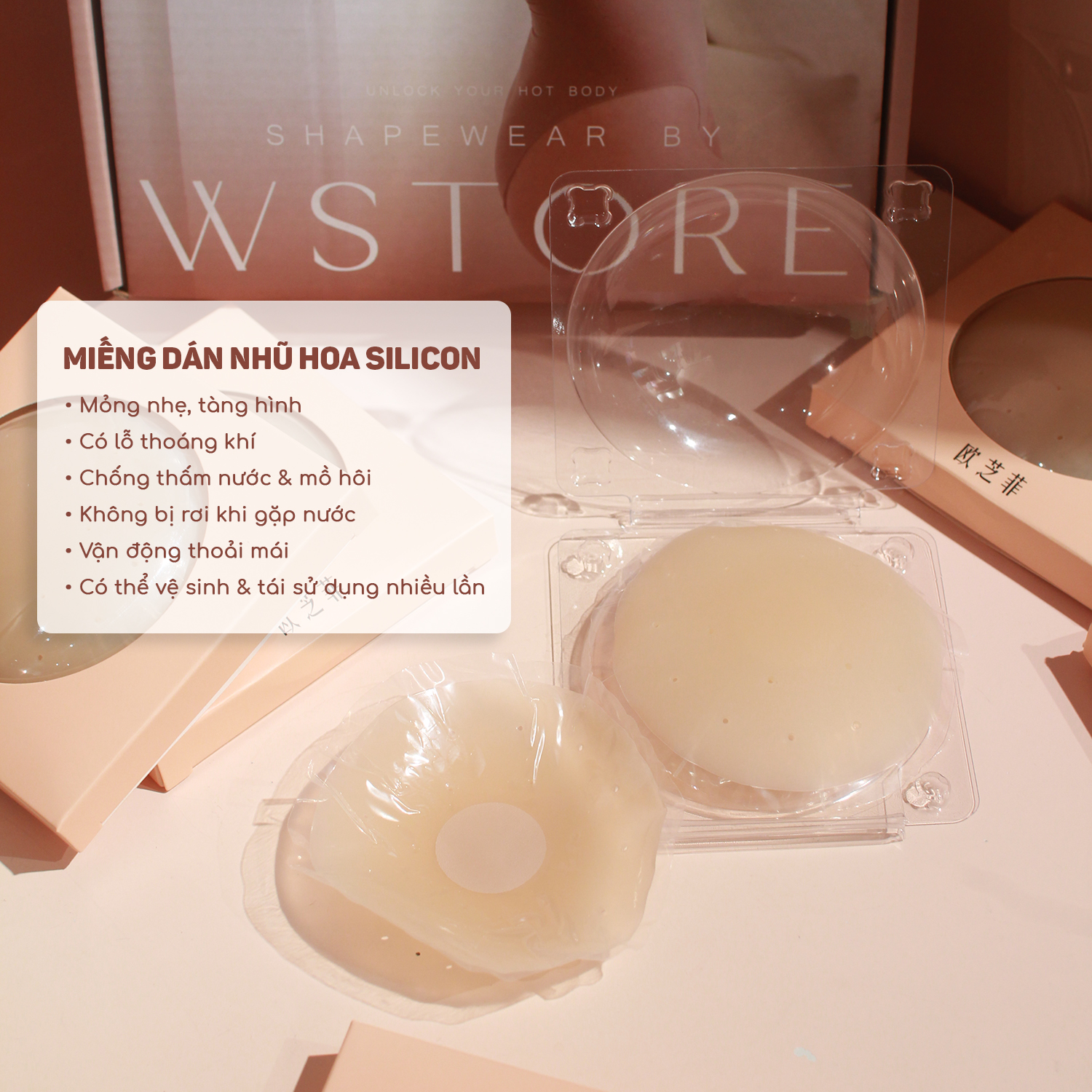 Mô tả Miếng Dán Nhũ Hoa Silicon Siêu Mỏng - Chống Thấm Nước & Mồ Hôi - Tái Sử Dụng Nhiều Lần - Latex By WSTORE - 1