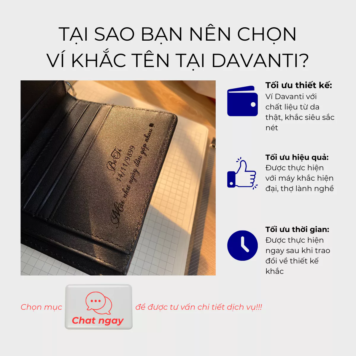 Dịch vụ khắc ví laser Davanti