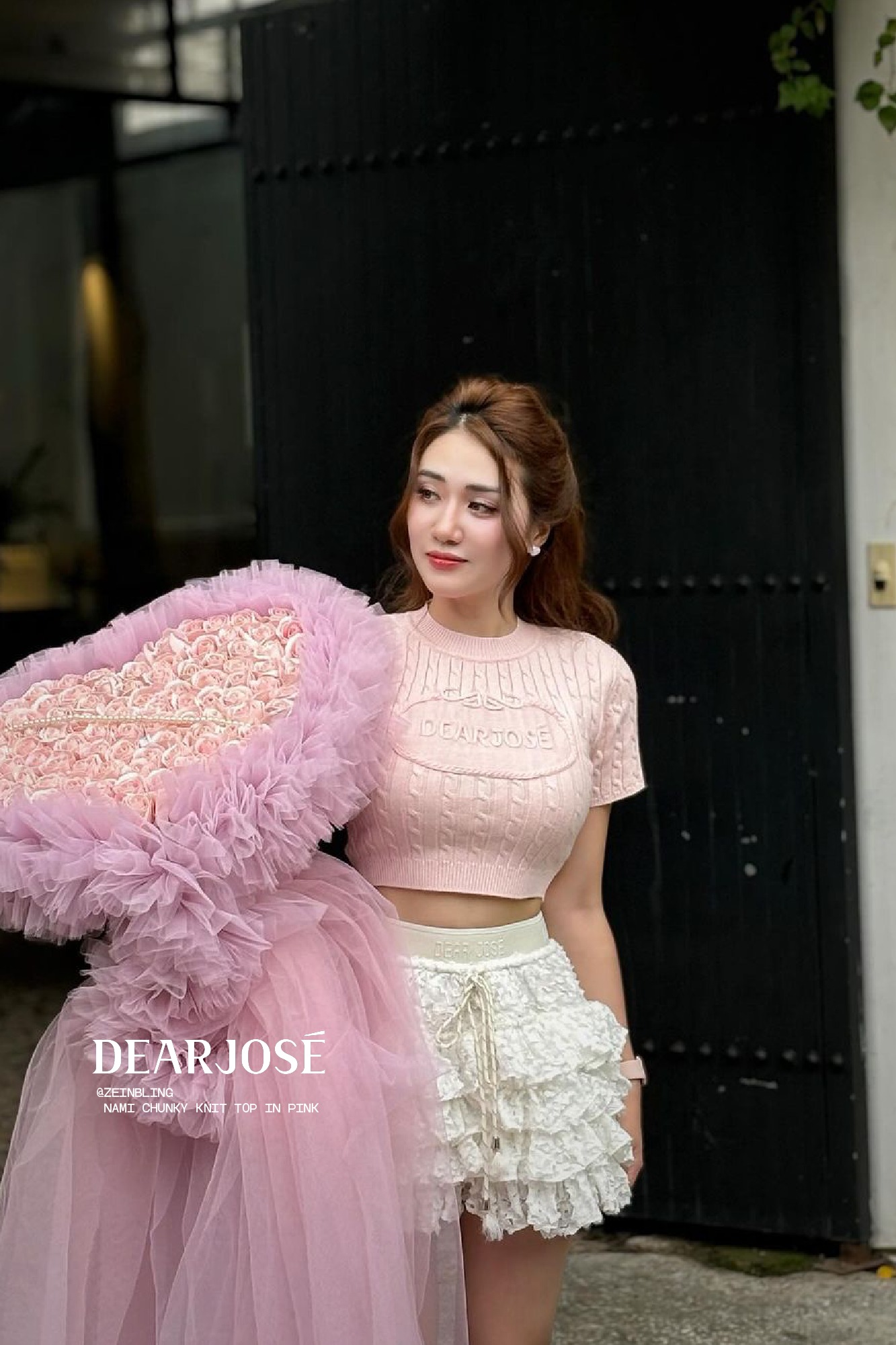 Mô tả DEAR JOSÉ - Áo kiểu croptop vải knit hồng - Nami Chunky - 2