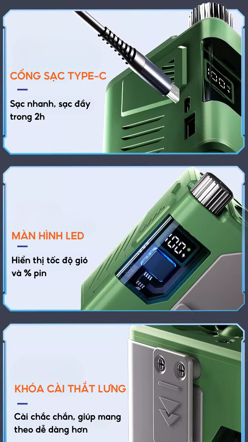 Mô tả Quạt Tích Điện Đeo Thắt Lưng HOKU Nhỏ Gọn Tiện Lợi, Tích Hợp Làm Sạc Dự Phòng Pin 10000mAh - 3