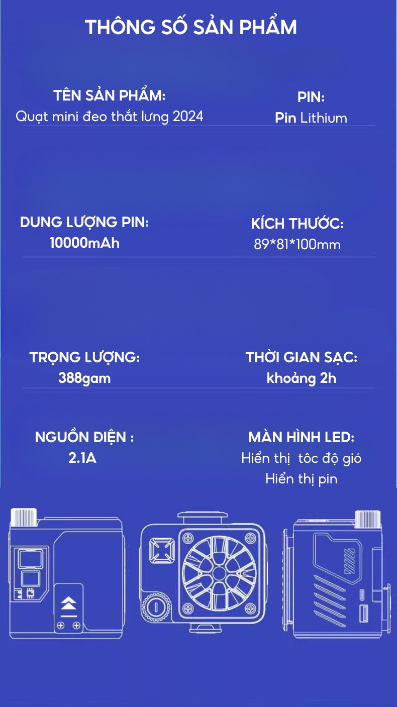 Mô tả Quạt Tích Điện Đeo Thắt Lưng HOKU Nhỏ Gọn Tiện Lợi, Tích Hợp Làm Sạc Dự Phòng Pin 10000mAh - 1