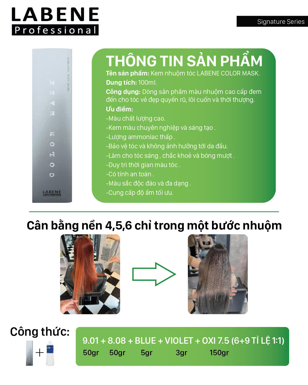 Mô tả Kem nhuộm tóc Color Mask cao cấp 100ml, nhiều lựa chọn màu đa dạng đen, nâu lạnh, xanh đen, nâu tây, đỏ,... | LABENE - 1