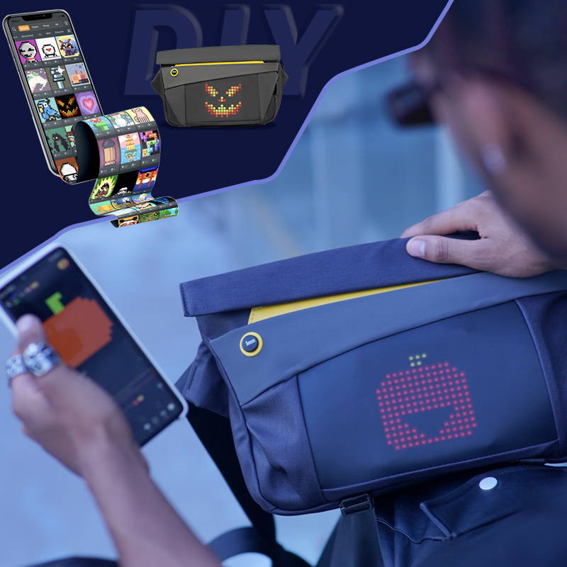 Mô tả Túi đeo chéo Divoom Pixoo Slingbag-V tích hợp màn hình LED 4.7 inch, đựng laptop/tablet 11 inch, chống nước chuẩn IP23. - 1