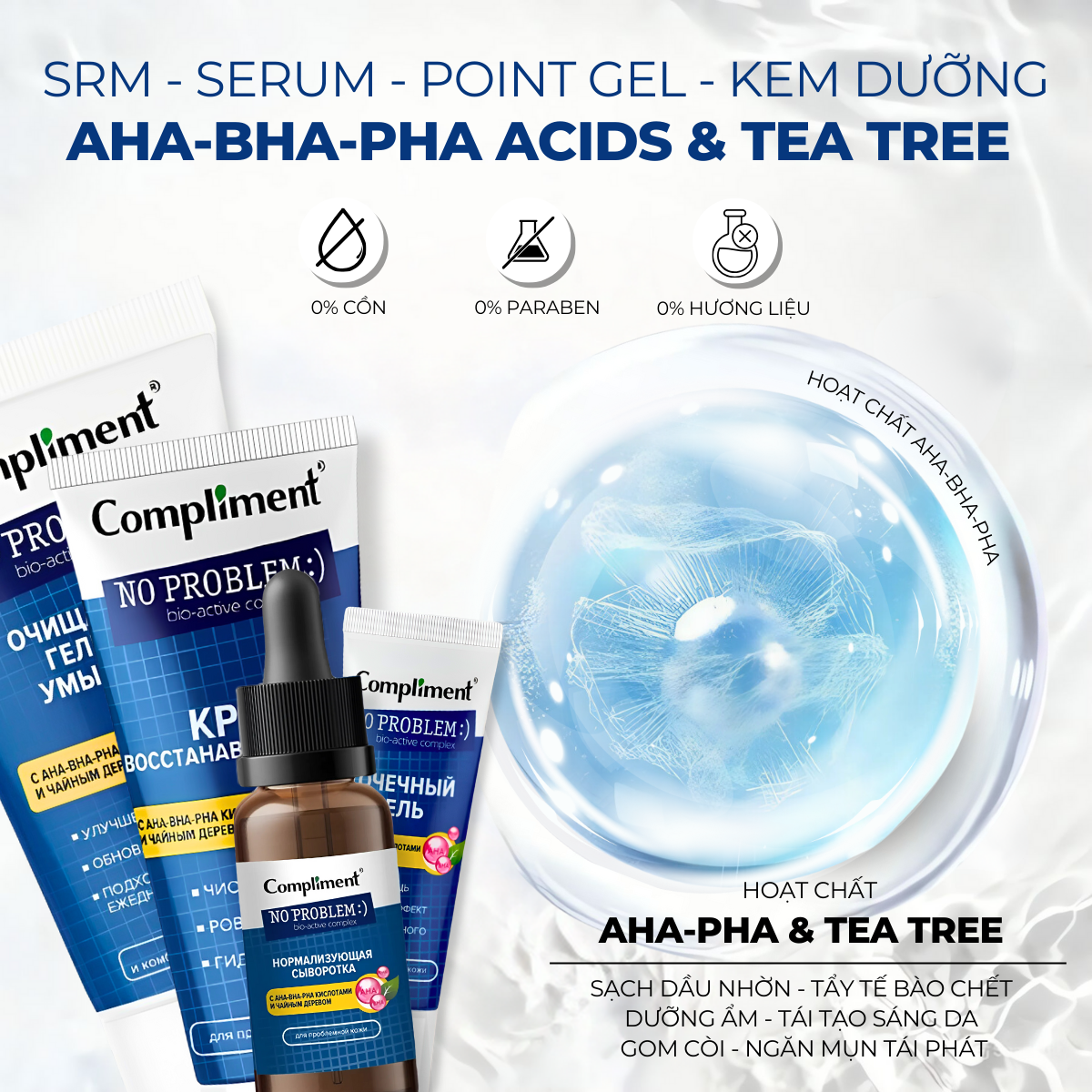 Mô tả Bộ Chăm Sóc Da Dầu Mụn AHA BHA PHA Compliment, Sữa Rửa Mặt, Kem Dưỡng Ẩm, Serum, Kem Chấm Mụn - 1