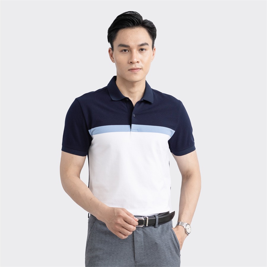 Mô tả Áo polo nam tay ngắn ARISTINO xanh tím than phối trắng sang trọng APS135S3 - 3
