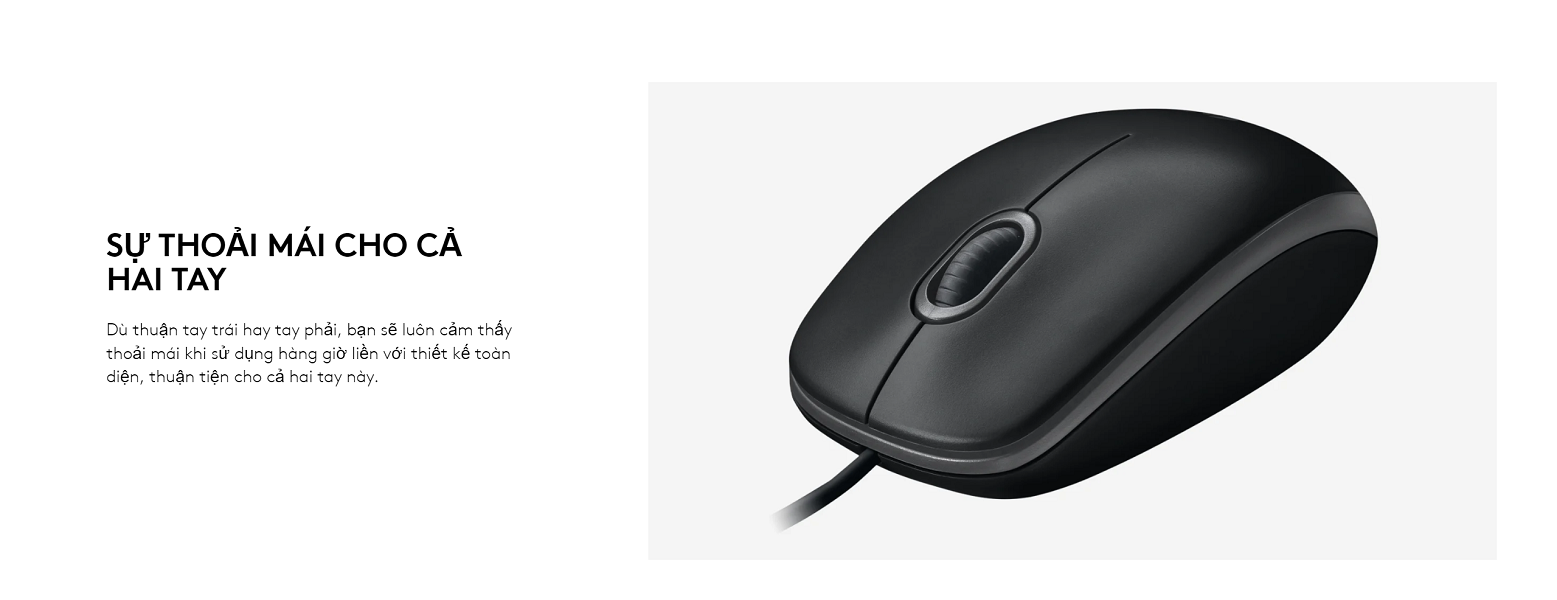 Mô tả Chuột có dây Logitech B100 - Dây dài 1m8, thiết kế ôm tay, thuận cả 2 tay - Bảo hành 3 năm - 2
