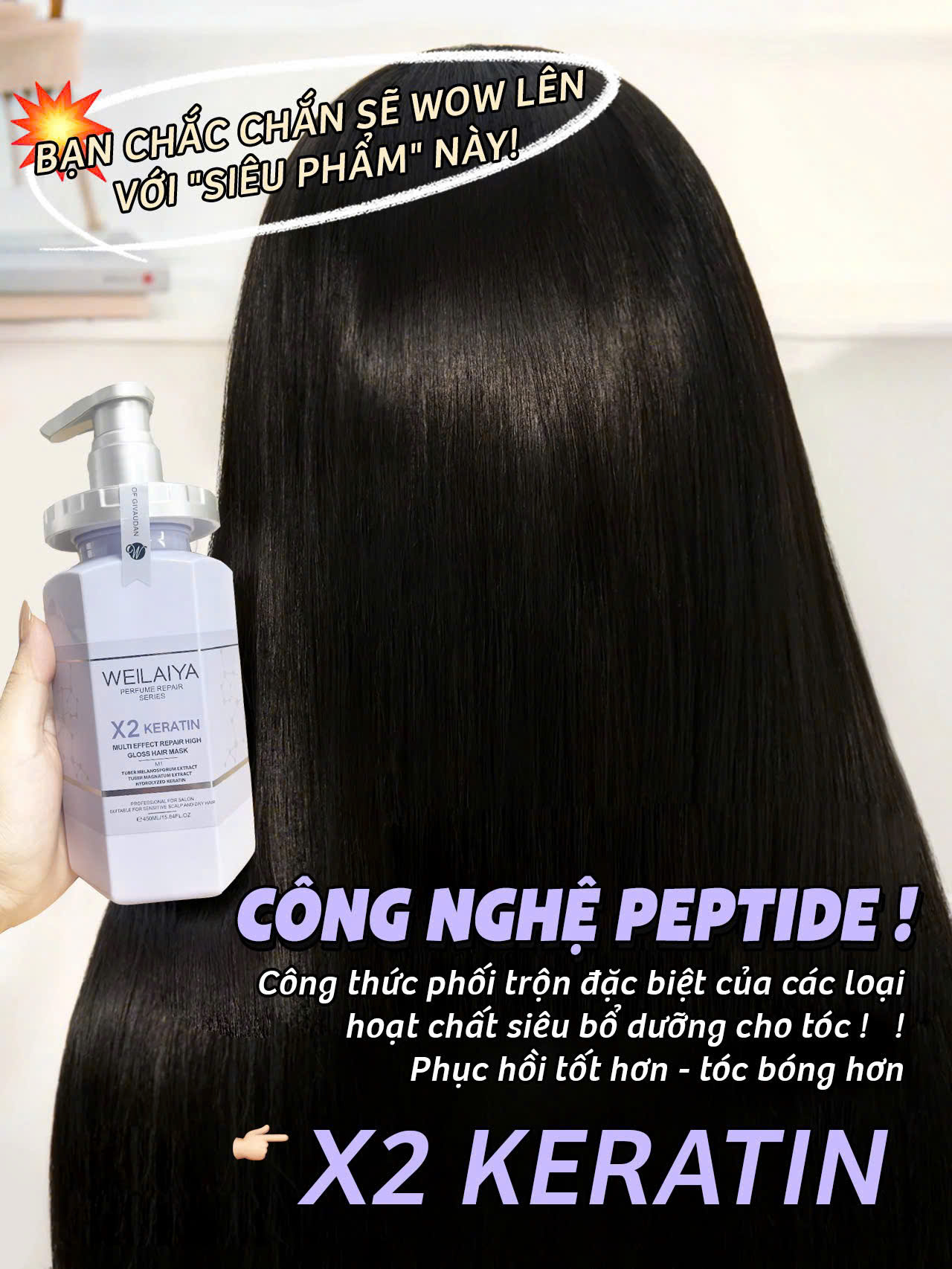 Mô tả Hấp tóc Phục Hồi Weilaiya 450ml X2 Keratin - 1